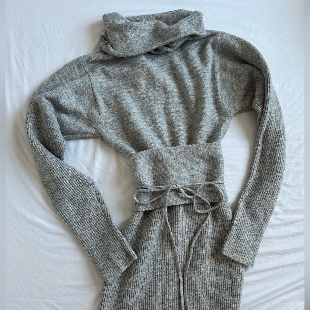 JLUXLABEL Gray Cowl Neck Sweater Dress
